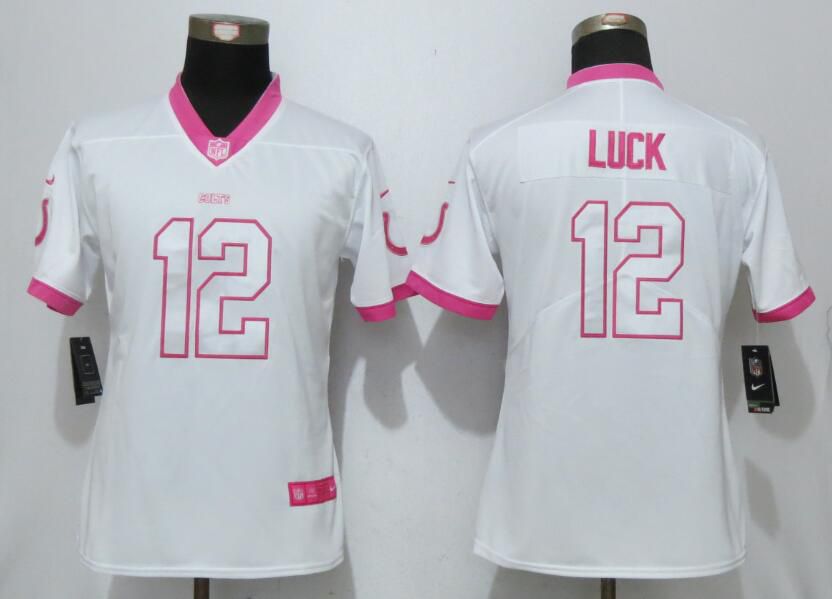 Women 2017 Indianapolis Colts #12 Luck Matthews White Pink Stitched New Nike Elite Rush Fashion NFL Jersey->->Women Jersey